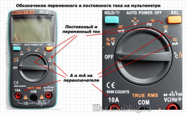 Обозначение постоянного и переменного тока на мультиметре
